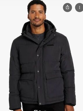 NWT Mens Guess Mattie Puffer Black Zip Up Hooded Jacket XS